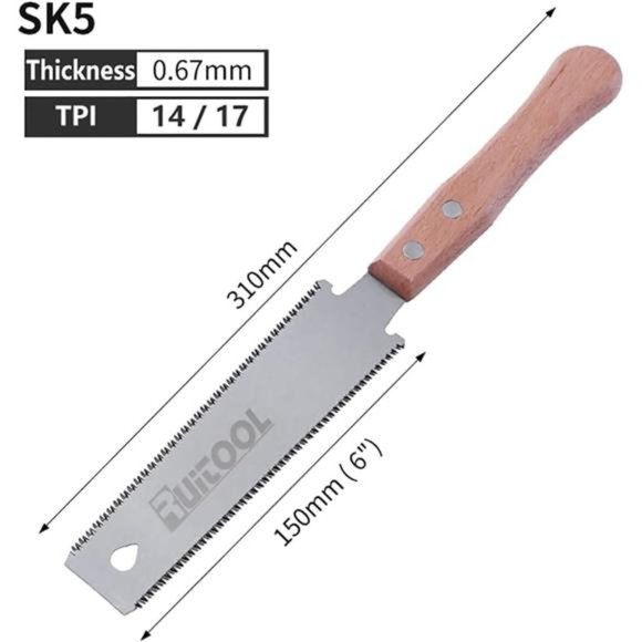 Japanese Hand Saw 6 Inch Double Edge Sided Pull Saw Ryoba SK5 Flexible Blade - Picture 2 of 6